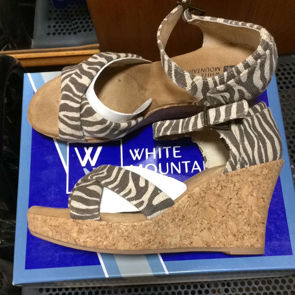 White Mountain Zebra Print Cork Wedge Sandals